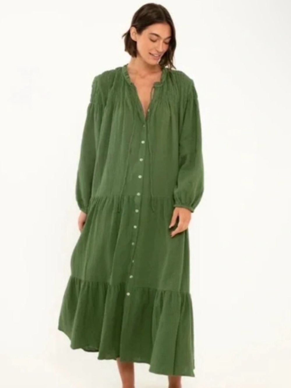 SZ SMALL - LARGE - PTP 24- Olive Green Tiered Maxi Dress